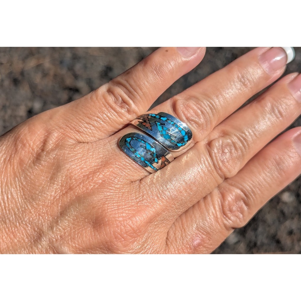Navajo Jewelry Women's Ring Handmade Native American Coil Signed‎ sz 7.5**